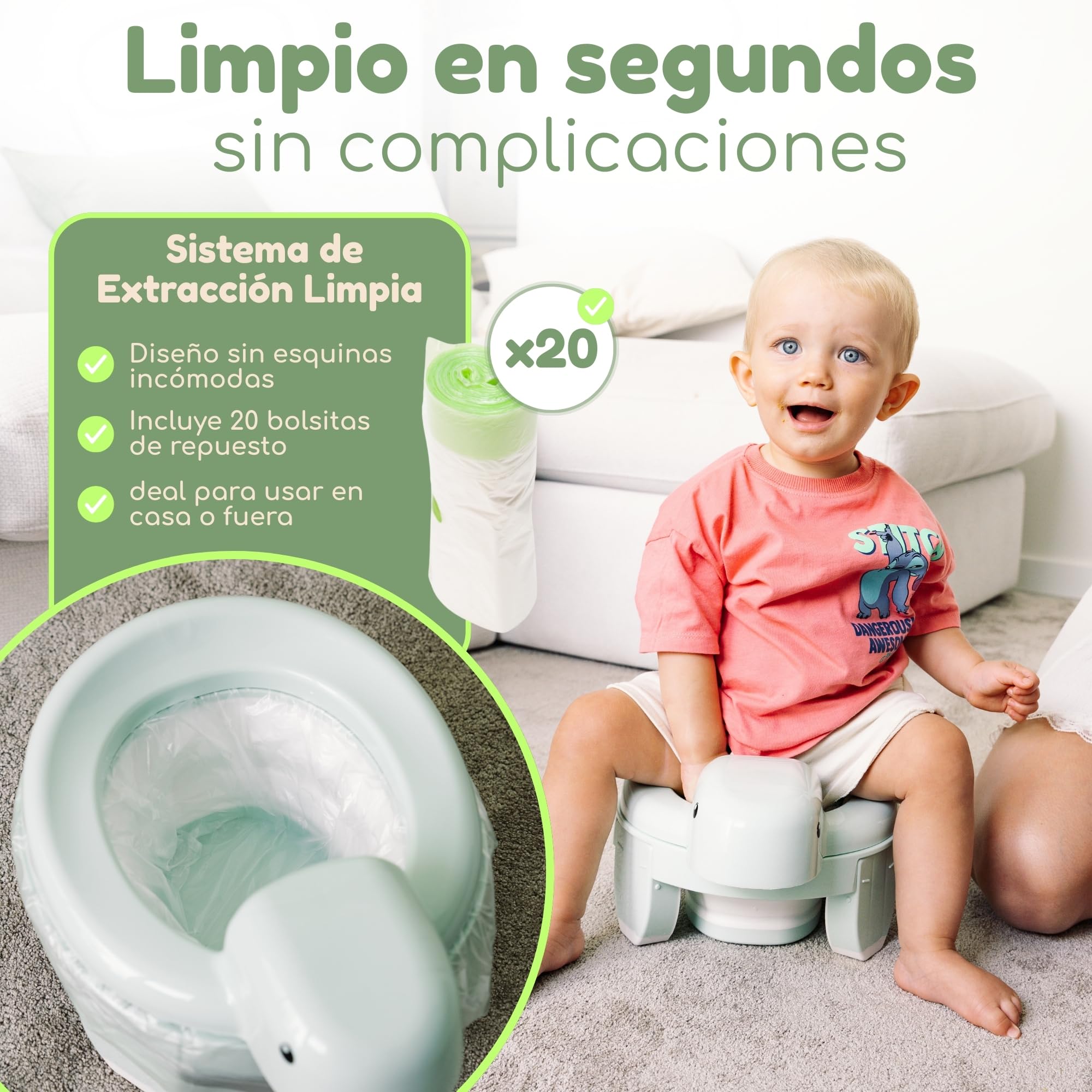 Vasino Bambini Portatile 4 in 1 Pieghevole – Riduttore WC per Bambini, WC Portatile da Viaggio, Sgabello e Rialzo, Design Tartaruga, con 20 Sacchetti e Zaino