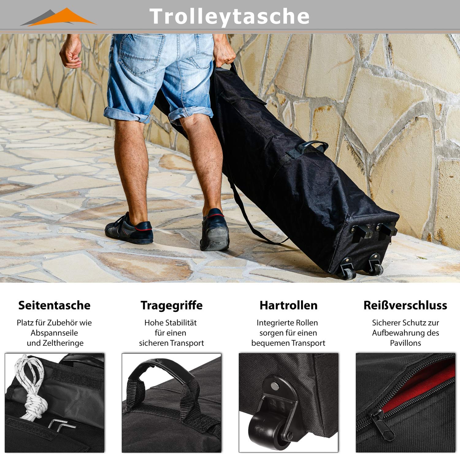 INSTENT Pavillon 3 x 3 m Basic wasserdicht UV Schutz 50+, 2 Seitenteile, Farbwahl, Dunkel-Grau