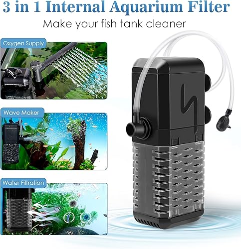 Miniatura 3 de AQQA Filtro de acuario, filtro sumergible para tanque de peces con sistema aireador de agua de lluvia, diseño de flujo de agua ajustable, filtración