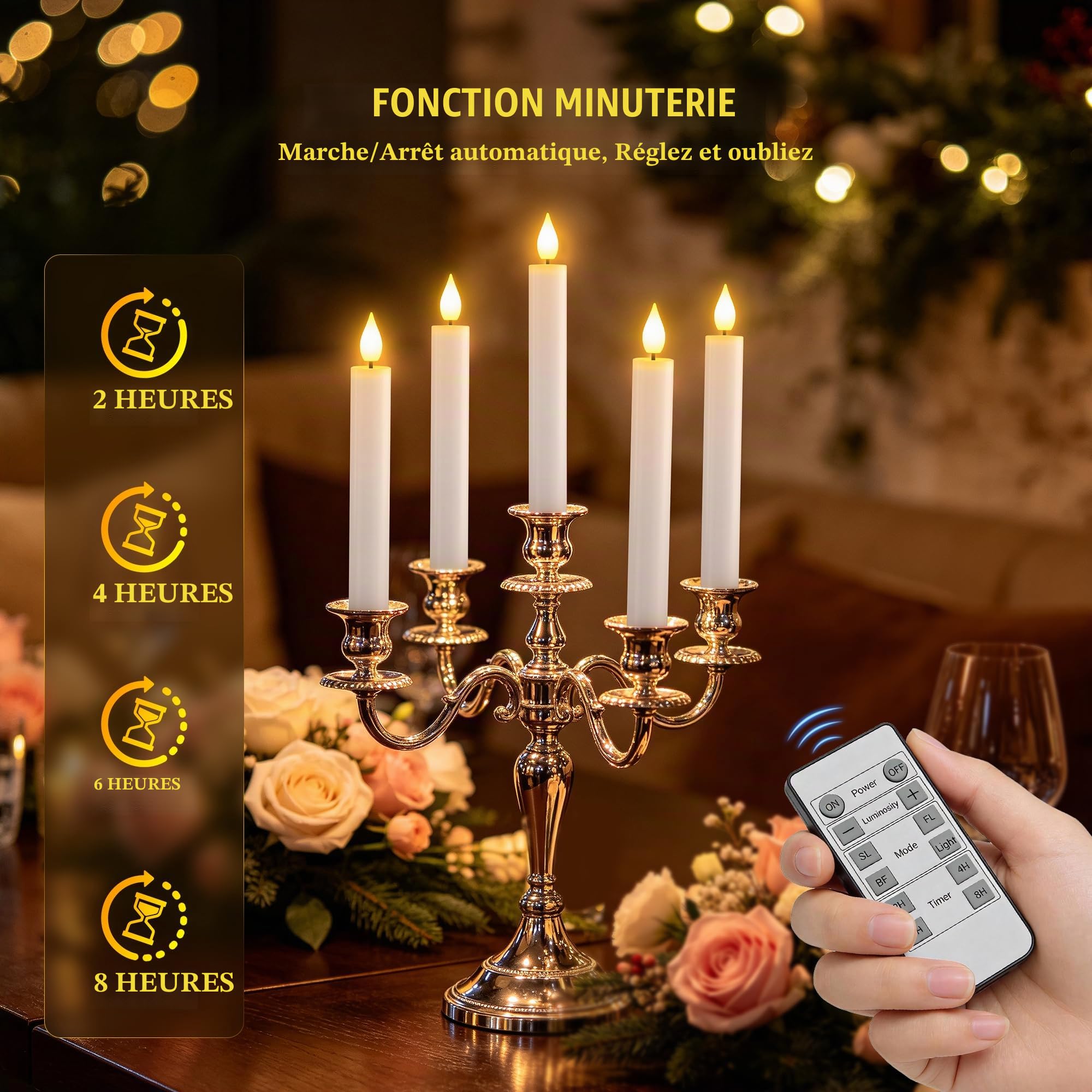 SoulBay Bougie LED Rechargeable, Lot de 10 Fausses Bougies Flamme Vacillante Bougie à LED Decorative Electrique Chandelier avec Télécommande pour Deco Noel Maison Chambre Mariage Anniversaire