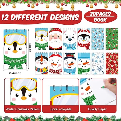 Miniatura 2 de Cholemy Juego de 96 piezas de regalo para Navidad, mini cuadernos de Navidad con bolígrafos para niños, incluye bolígrafos de Navidad, mini bloc de