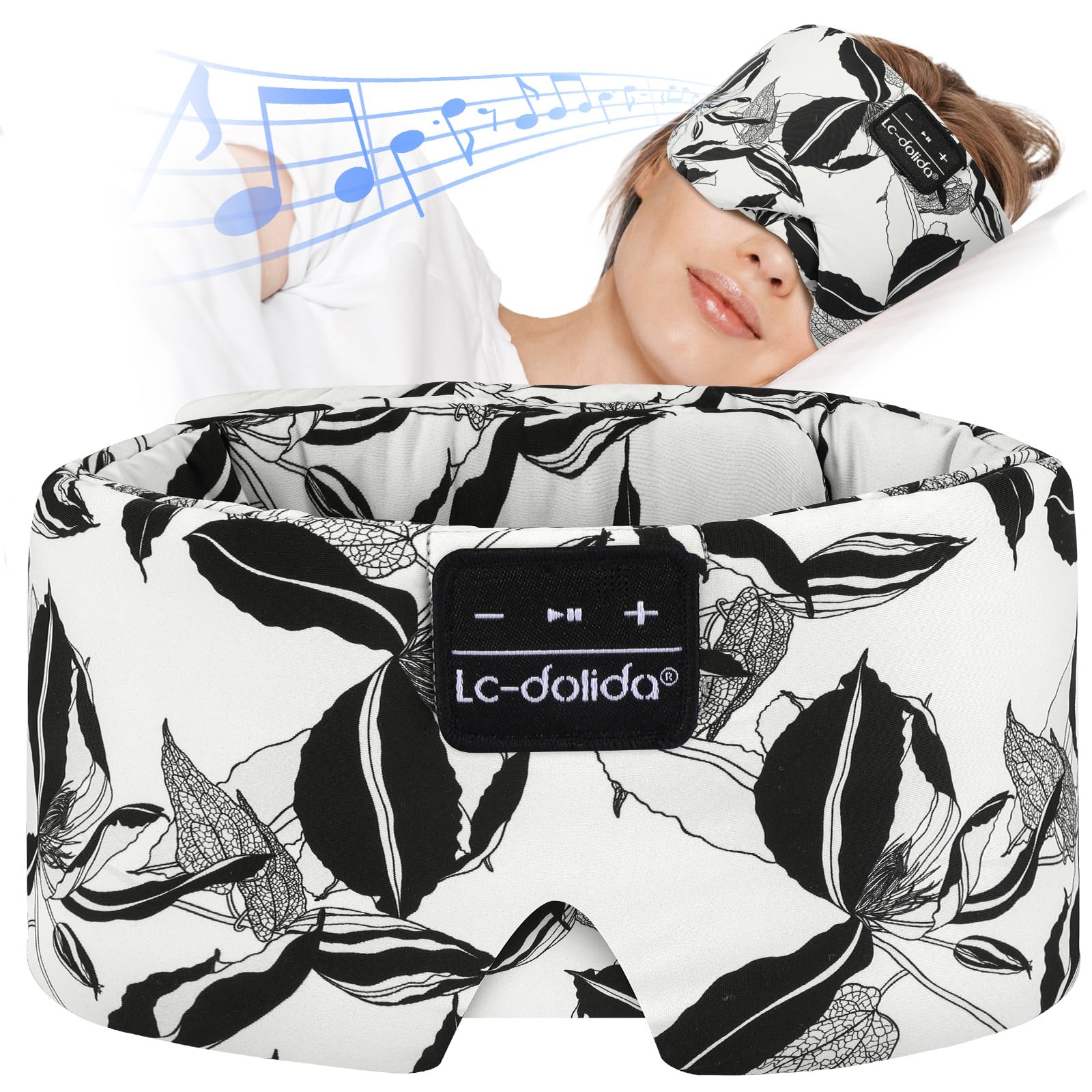 LC-dolida Sleep Mask with Bluetooth Headphones, Extra Large Silk Eye Mask for Sleeping Side Day Sleepers, Sleep Headphones Bluetooth 5.4 for Women Men