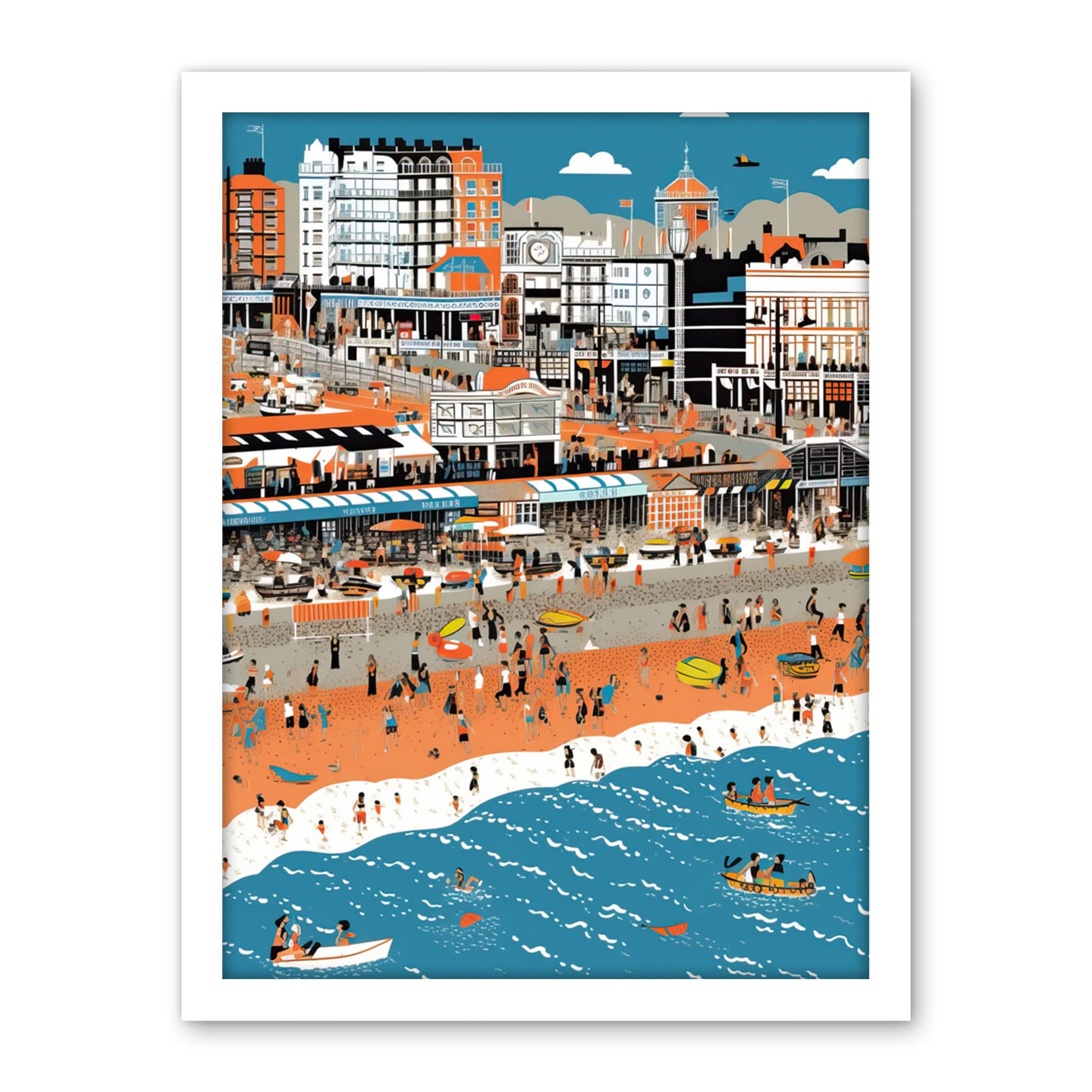Artery8 Brighton Beach and Palace Pier Modern Abstract Artwork Framed Wall Art Print 18X24 Inch