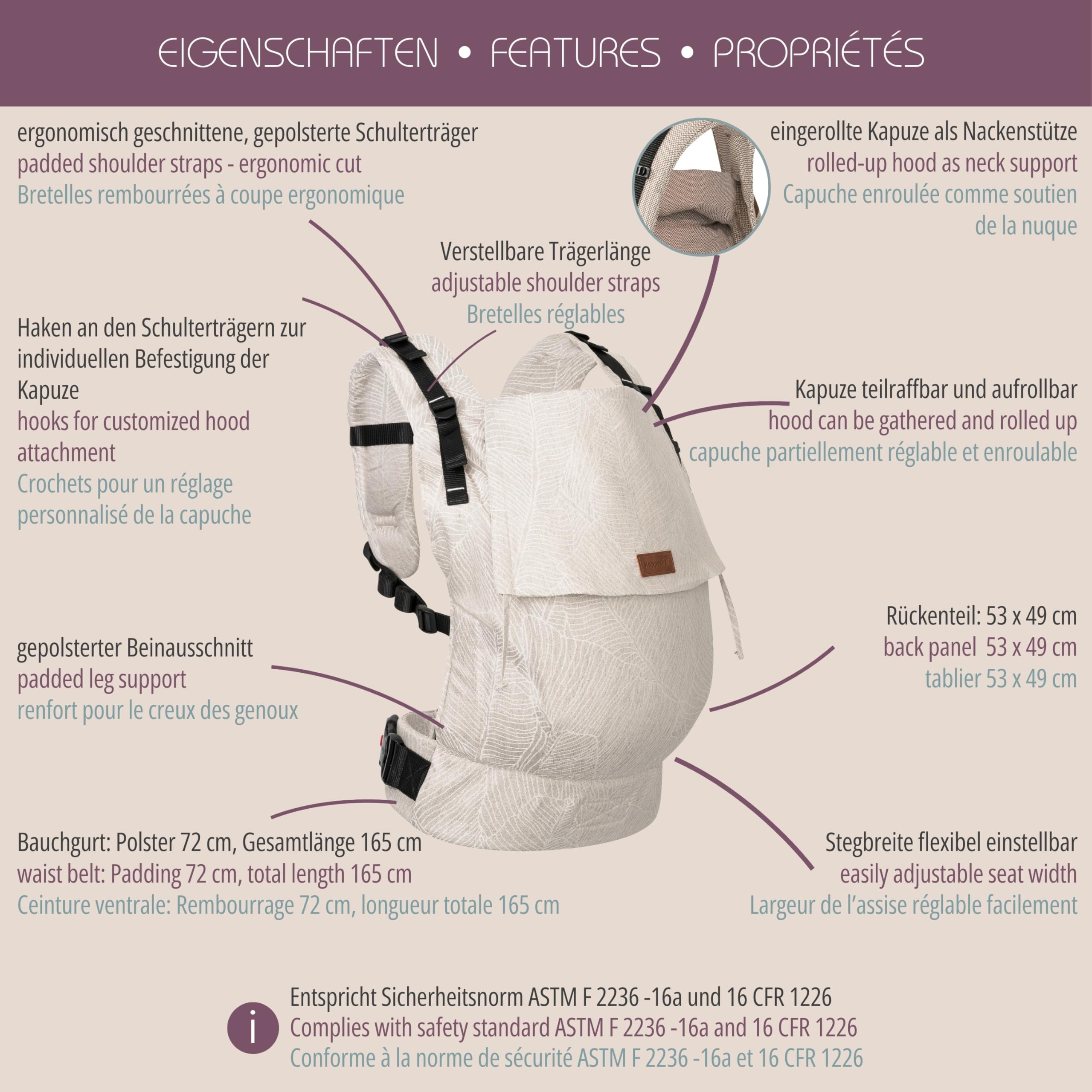 Hoppediz Buckle Toddler Preschooler Kleinkindtrage, Djerba | Ergonomische Vollschnallentrage mit gepolsterten H-Trägern – mitwachsend 9–25 kg, inkl. Anleitung