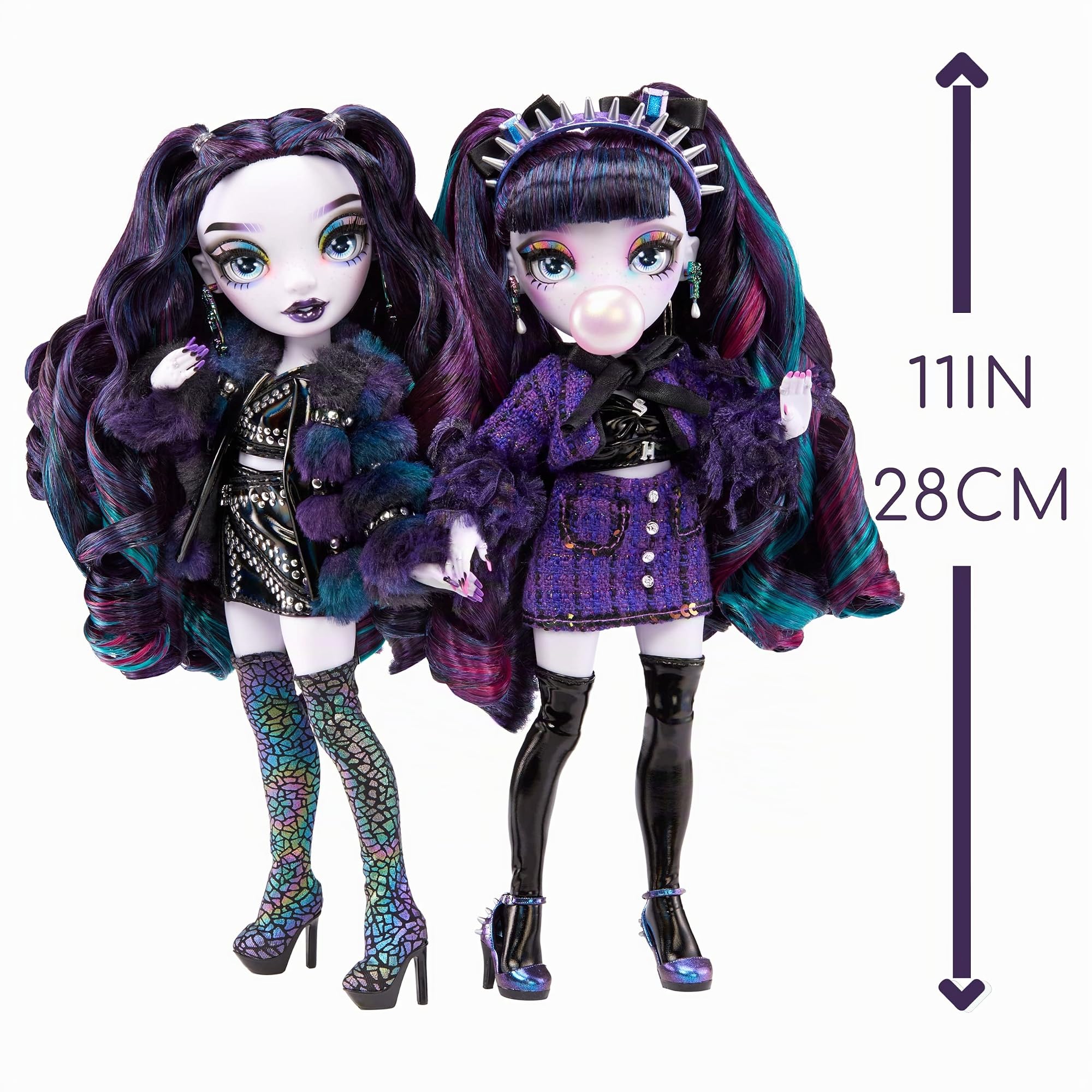 RAINBOW HIGH Edición Especial Gemelas - Pack de 2 Muñecas de Moda: Naomi & Veronica Storm - Incluye Vestidos morados y Negros con Accesorios - para niñas y niños de 6 a 12 años - para coleccionar