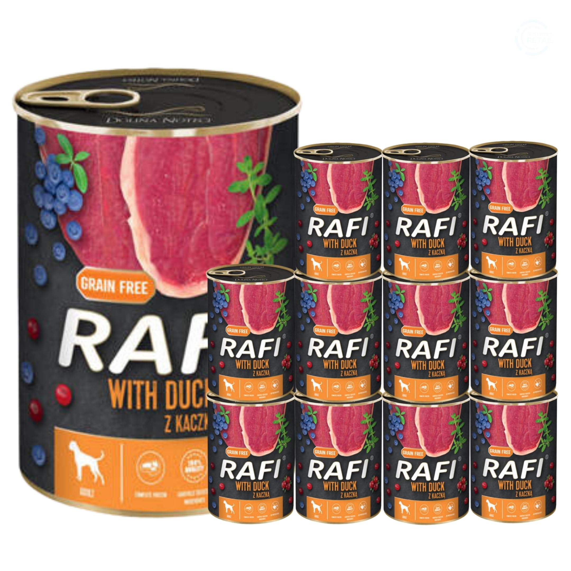 Rafi Complete Wet Dog Food: Meat & Natural Ingredients, Grain-Free, Immune-Boosting Superfoods in Every Flavour! Healthy & Tasty Nutrition for All Breeds! (Duck, 12x400g)