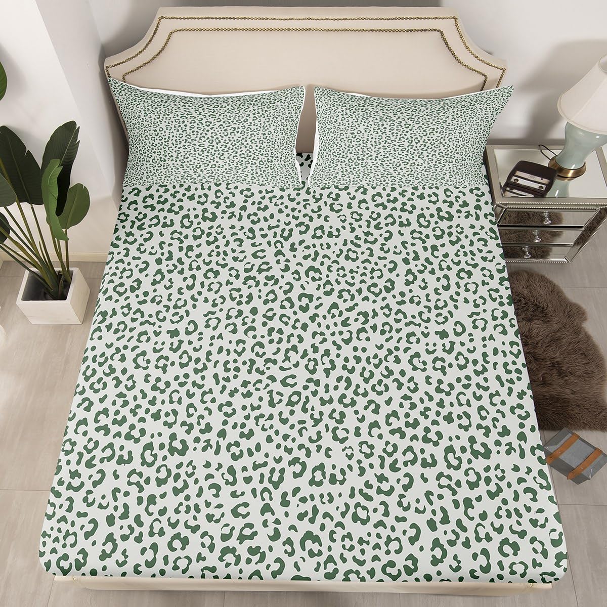 Wild Animal Skin Fitted Sheet Queen Size Leopard Fur Pattern Soft Bed Cover 1 Fitted Sheet 1 Pillow