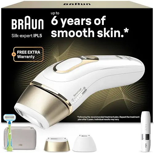 Braun Depiladora Luz Pulsada Silk·expert Pro 5, PL5156, Blanca/Dorada