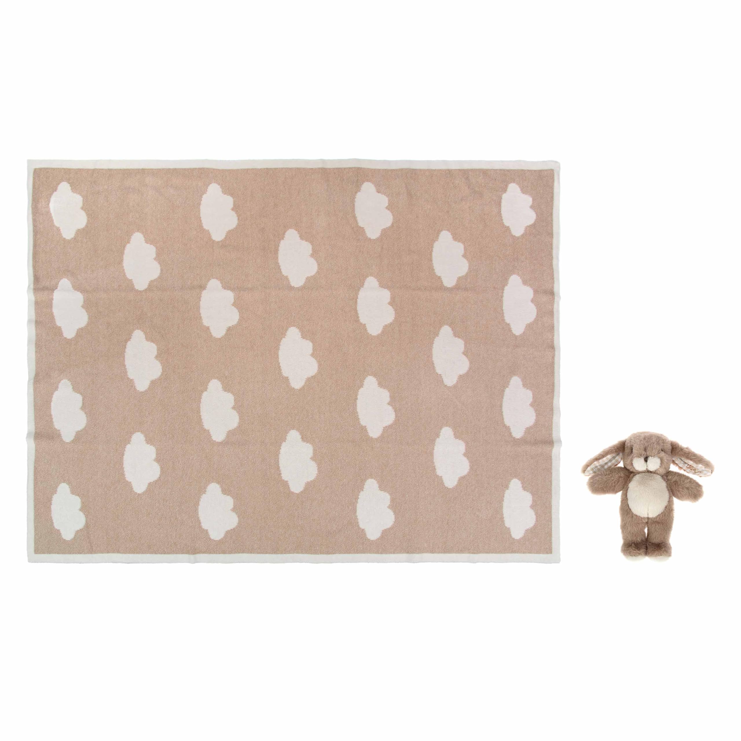 THUN - Set Peluche con Copertina, Peluche esterno 98% poliestere, 2% cotone, Coperta esterno 100% cotone, imbottitura 100% poliestere, Collezione Baby Dolce Fattoria, 20 cm, 90 x 70 cm