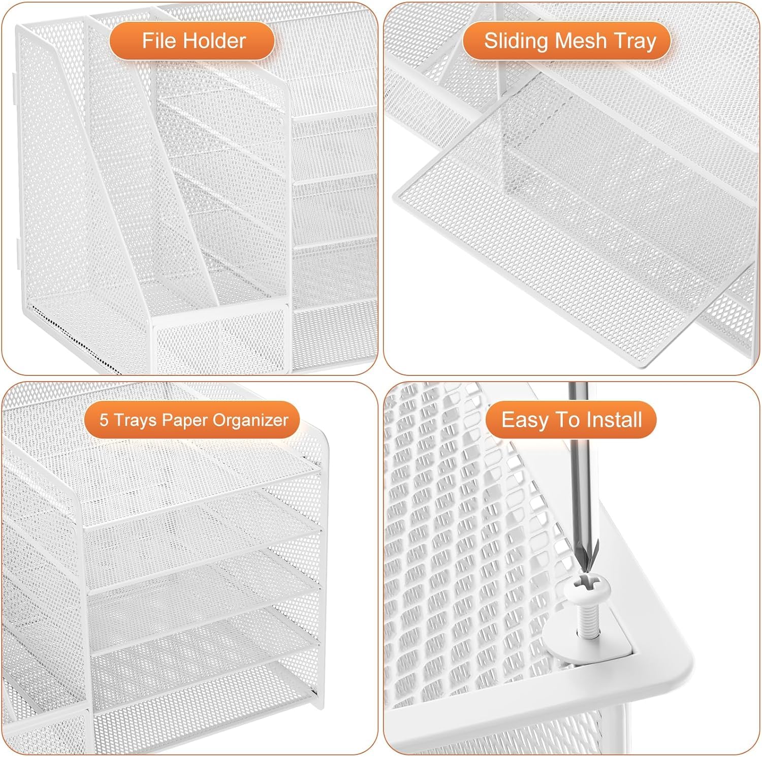 Marbrasse Organizer Scrivania,Porta Documenti Ufficio Scrivania,5 Comparti Porta Documenti Scrivania con 2 Portapenne per Casa Ufficio (Bianco Portapenne senza Cassetto)