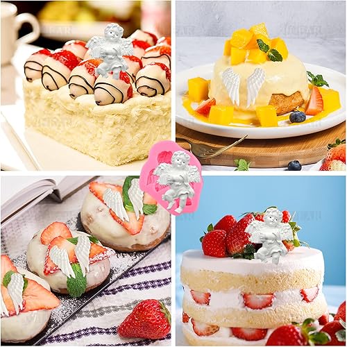 Miniatura 7 de AUEAR, Paquete de 3 moldes de ángel y querubín, alas de silicona, molde de fondant, decoración de tartas, herramientas para hornear