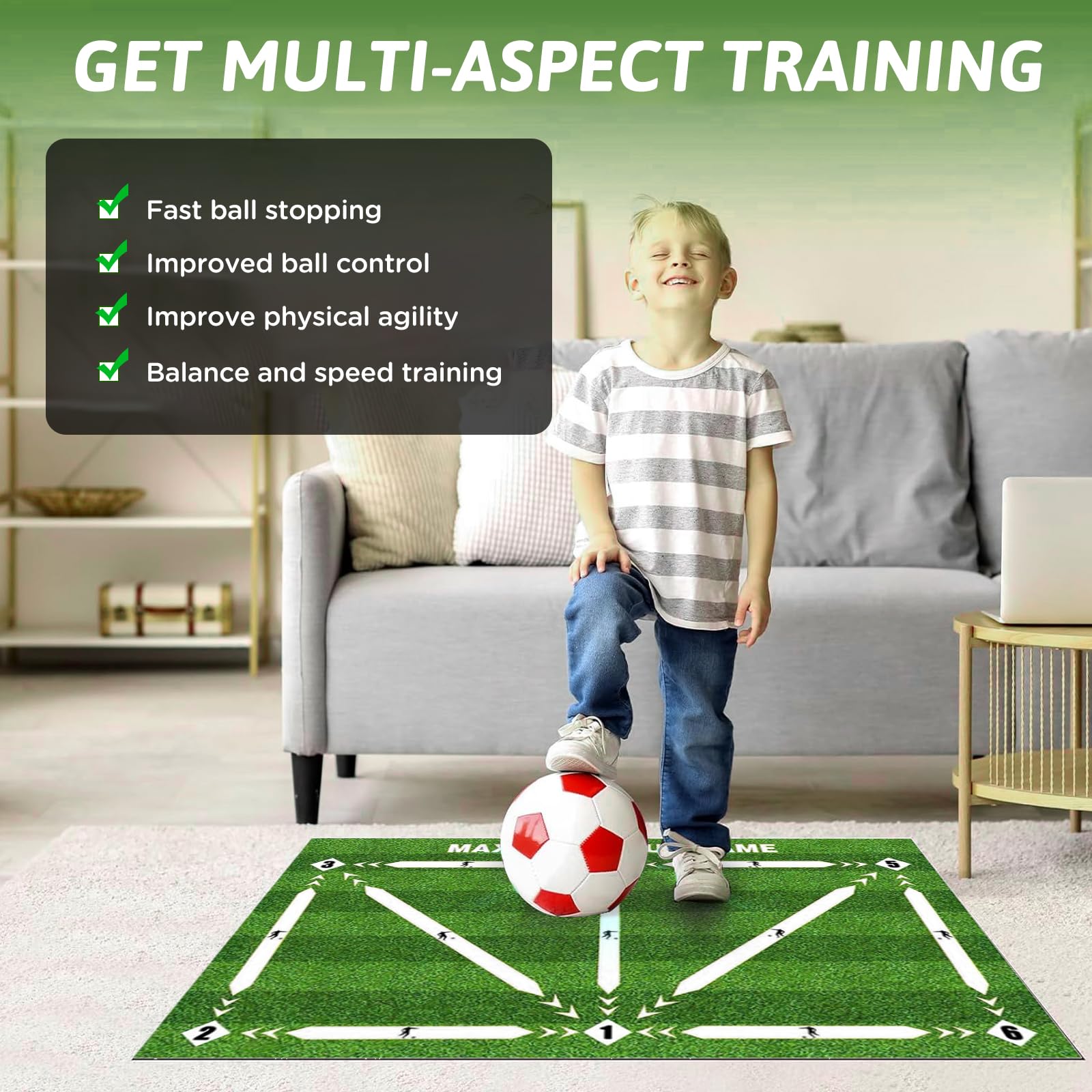Tappetino da allenamento per passi di calcio con cintura in vita regolabile, tappetino da allenamento per passi di calcio, antiscivolo, 60x90 cm Tappeto antiscivolo per allenamento di calcio