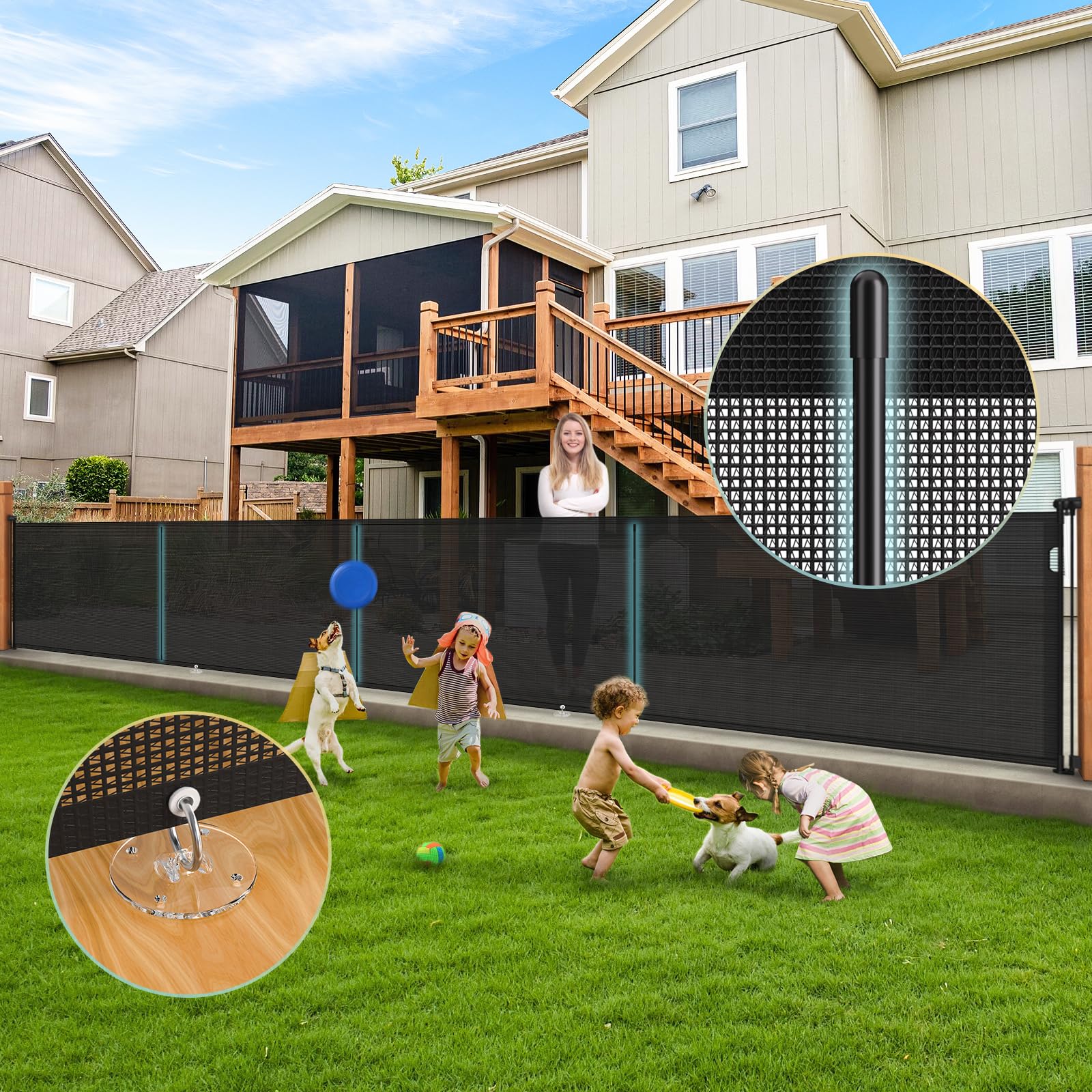 160 Inch Retractable Baby Gates Extra Wide, 42 Inch Extra Tall Retractable Gate, 13 FT Reinforced Retractable Dog Gate with Reinforcement Rod to Prevent Crawling Through, for Doorways, Stairs, Hallway