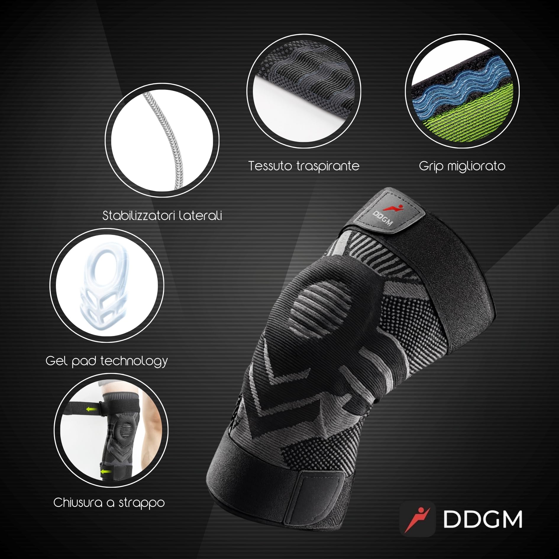 Ginocchiera Ortopedica Stabilizzante a Compressione Alta Qualità Tutore Ginocchio Con Gel Pad Rotuleo e Stecche Ginocchiera Sportiva per Artrosi e Menisco Fascia Elastica Ginocchio Size Small