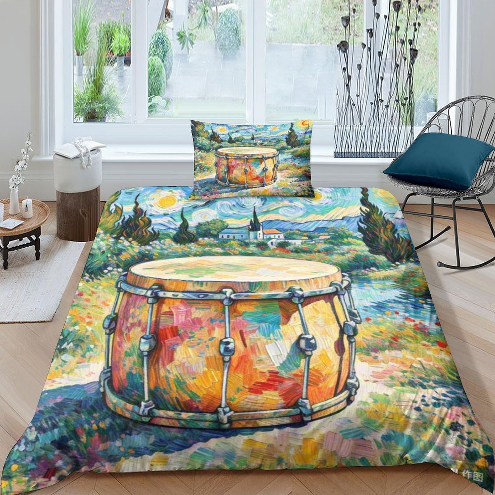 Housse de couette tambour lit 135x200 linge lit enfant et ado