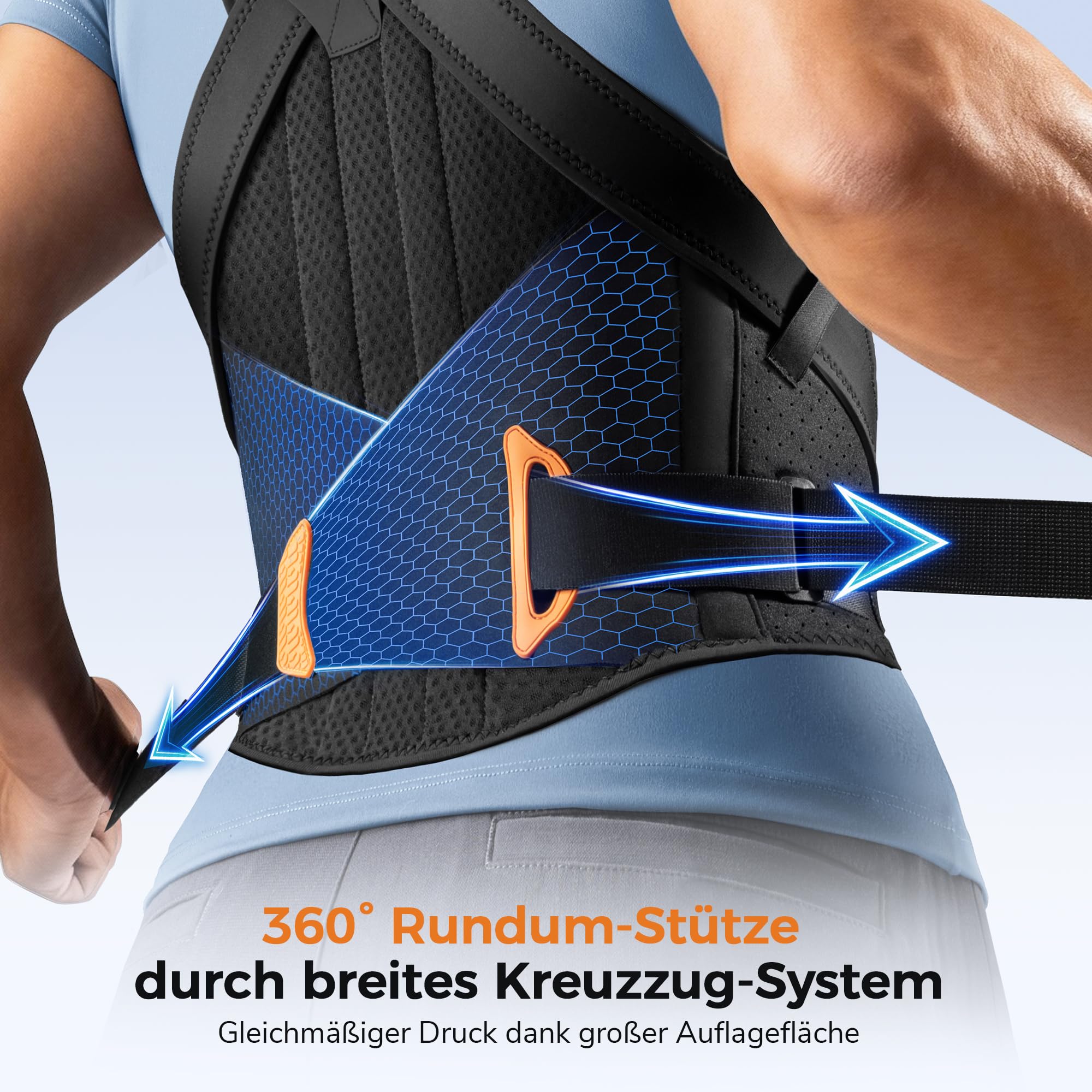 Leicht-Passform Rücken Geradehalter,Rückenstützgürtel Haltungskorrektur Damen Herren mit Kreuz-Zuggurte&6 Stützstäben,15% Länger Haltungstrainer Rückengurt,Breiten Gepolsterten Schultergurte,L