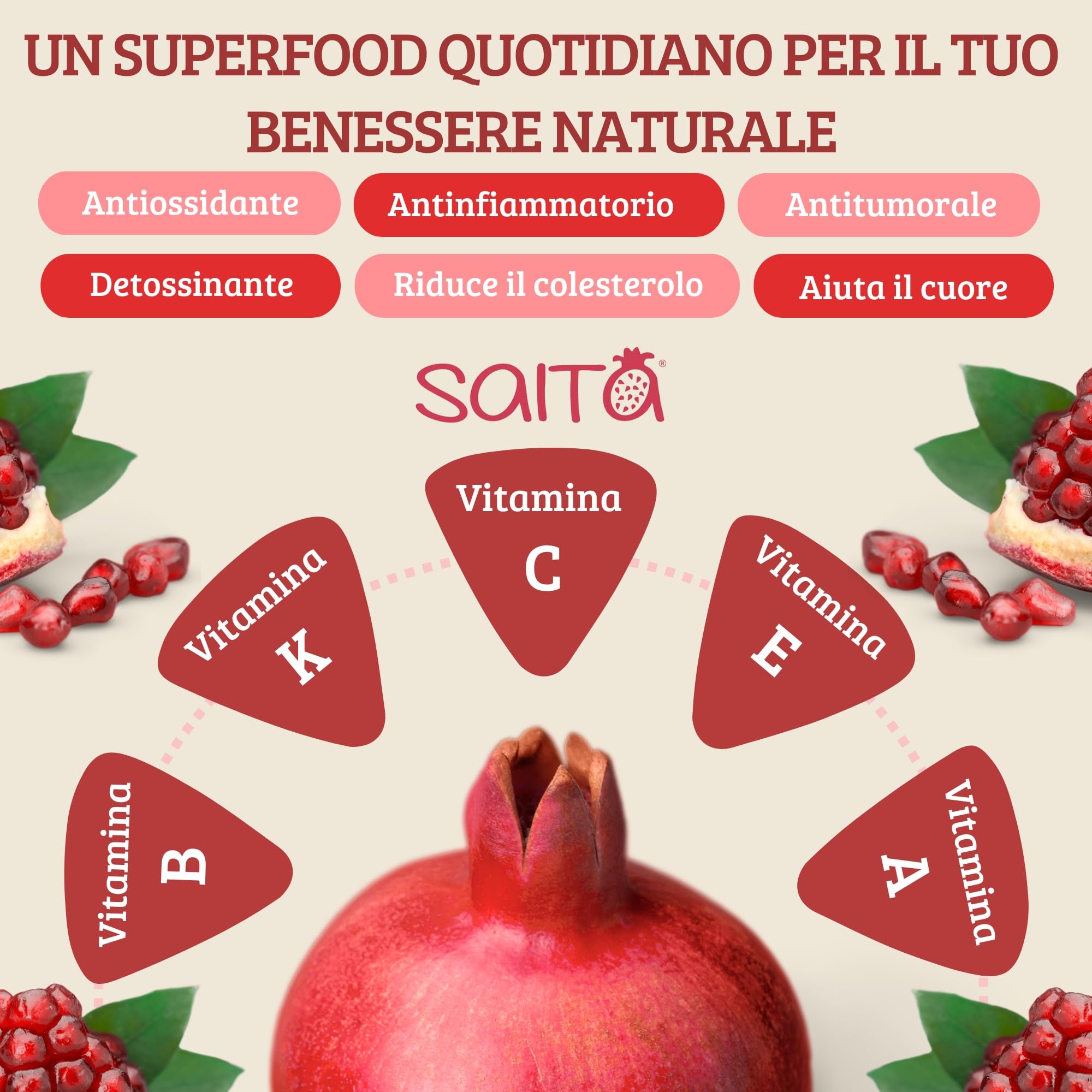 Saita Succo di Melograno 100% Puro Biologico, Succo di Frutta Senza Zuccheri Aggiunti, Vitamina C Naturale, Vegan Superfood Detox, Bag in Box 3 l, Classico, Made in Italy
