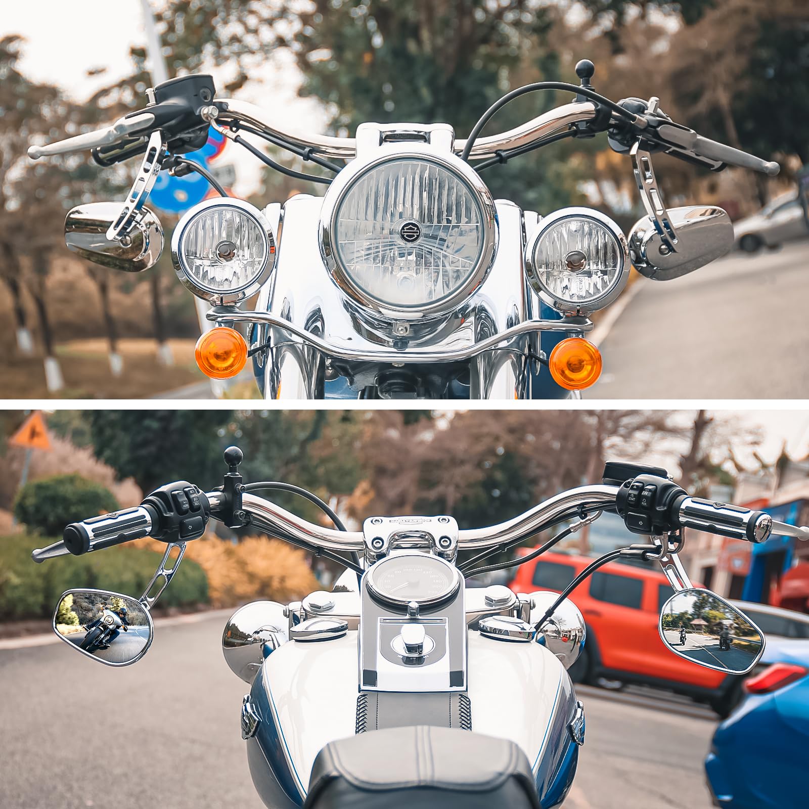 オートバイクバックミラー (クロム-HL)-8 mmハンドルバー透かし彫