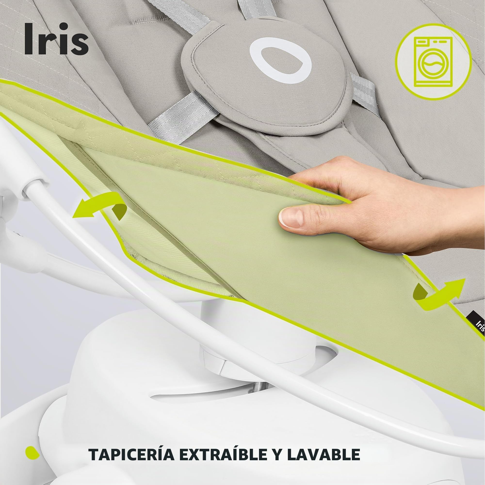LIONELO Iris Hamaca Mecedora Eléctrica Giratoria 360º para Bebés de hasta 9 kg con Ajuste del Respaldo, 5 Velocidades de Balanceo, Cinturones de Seguridad Antideslizante (Beige)