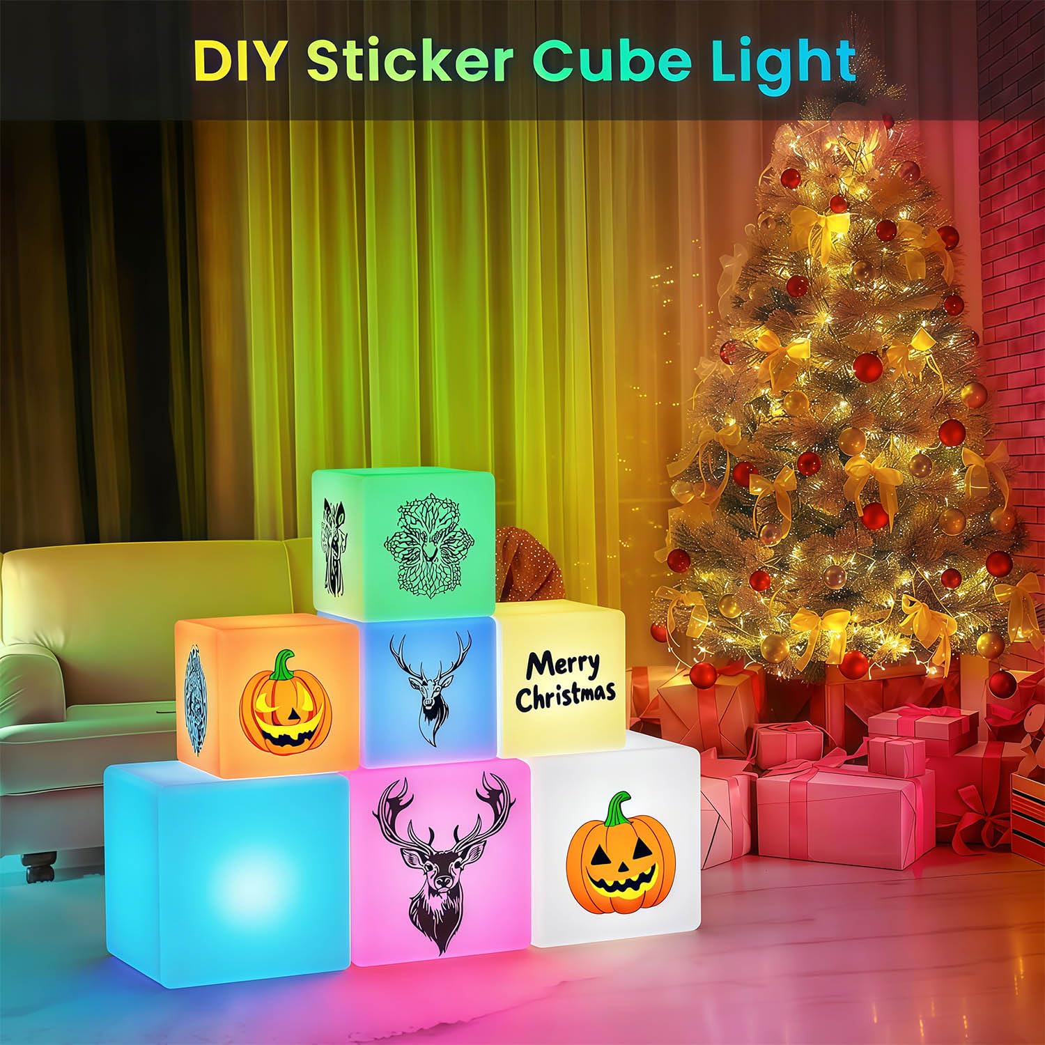Mr.Go 6" LED lampada Rgb cubo luce notturna ricaricabile lampada da tavolo cambia colore luce d'atmosfera con telecomando, luminosità dimmerabile, 16 luce calda per illuminazione domestica e