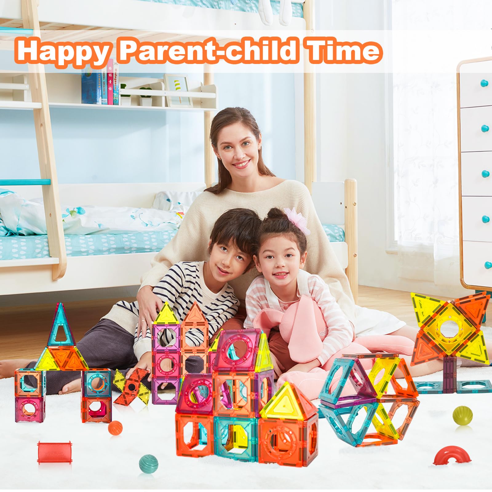 Beeyouk Giocattoli di Costruzioni Magnetiche, 107 Pezzi Set Magneti Bambini,Regalo di Giochi Montessori 3D Tubi Calamite per Bambini di 3+ Anni, Giocattoli Educativi per Bambini di 3 4 5 6 7 8 9 10