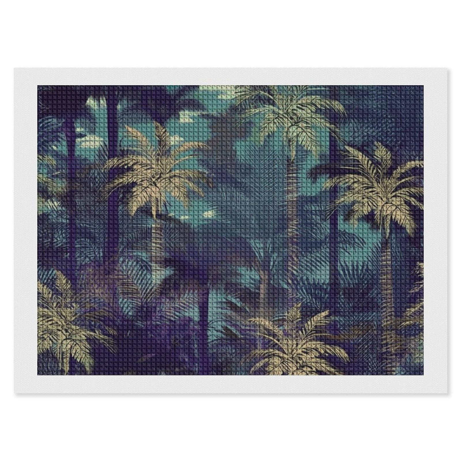 Fantasy Palm Tree Jungle Diamond Art Kits for Adults, DIY 5D Diamonds Painting Kits for Beginner, Round Full Drill Diamond Dots Painting, 12"x16" Diamonds Pictures Gem Art and Crafts Wall Decor