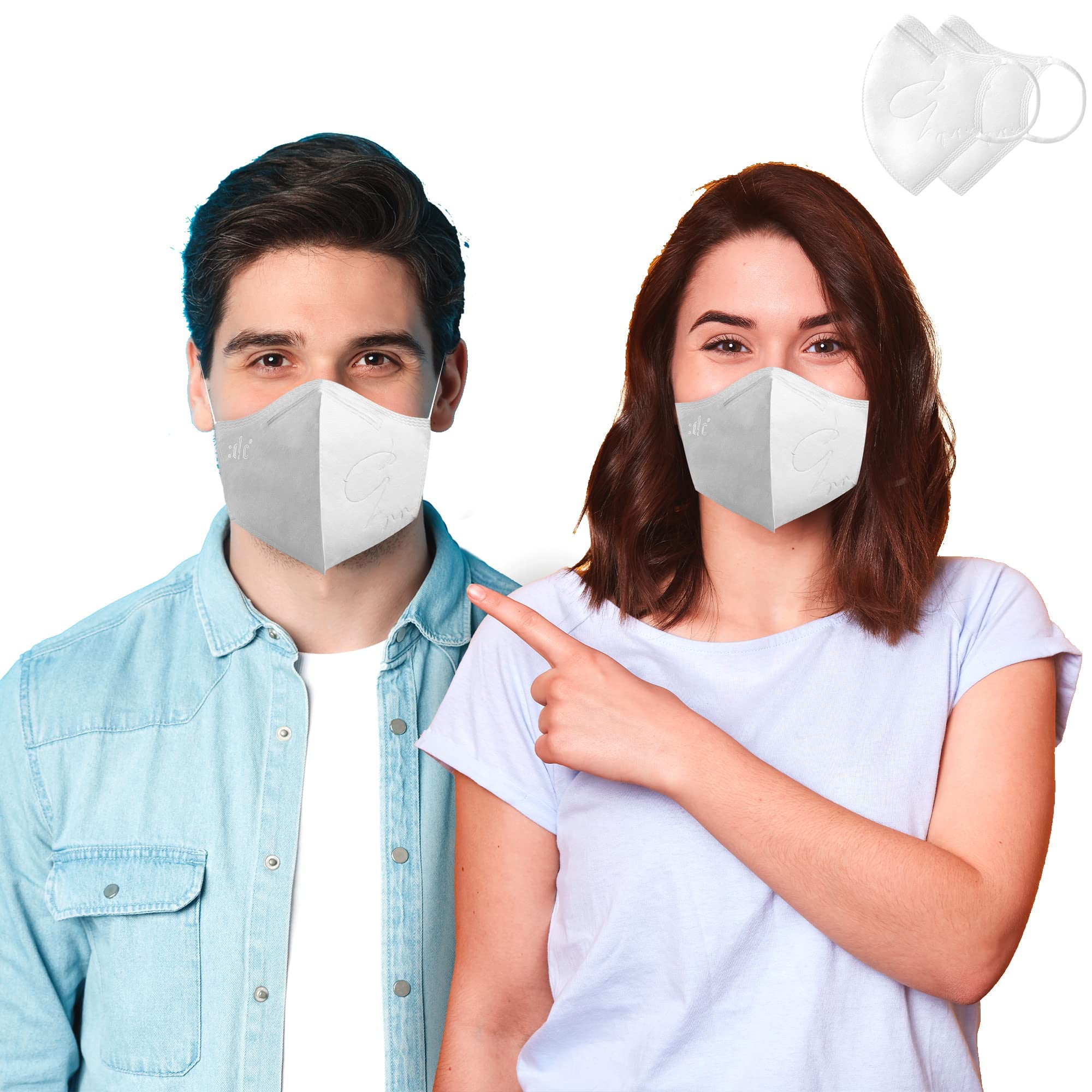 DC Premium Face Masks for Men Women, Washable & Reusable Masks, Adjustable Ear Loops, Breathable & Comfortable, Dust Safety Face Protection Masks for Adults, Made in Taiwan- Pack of 2, White