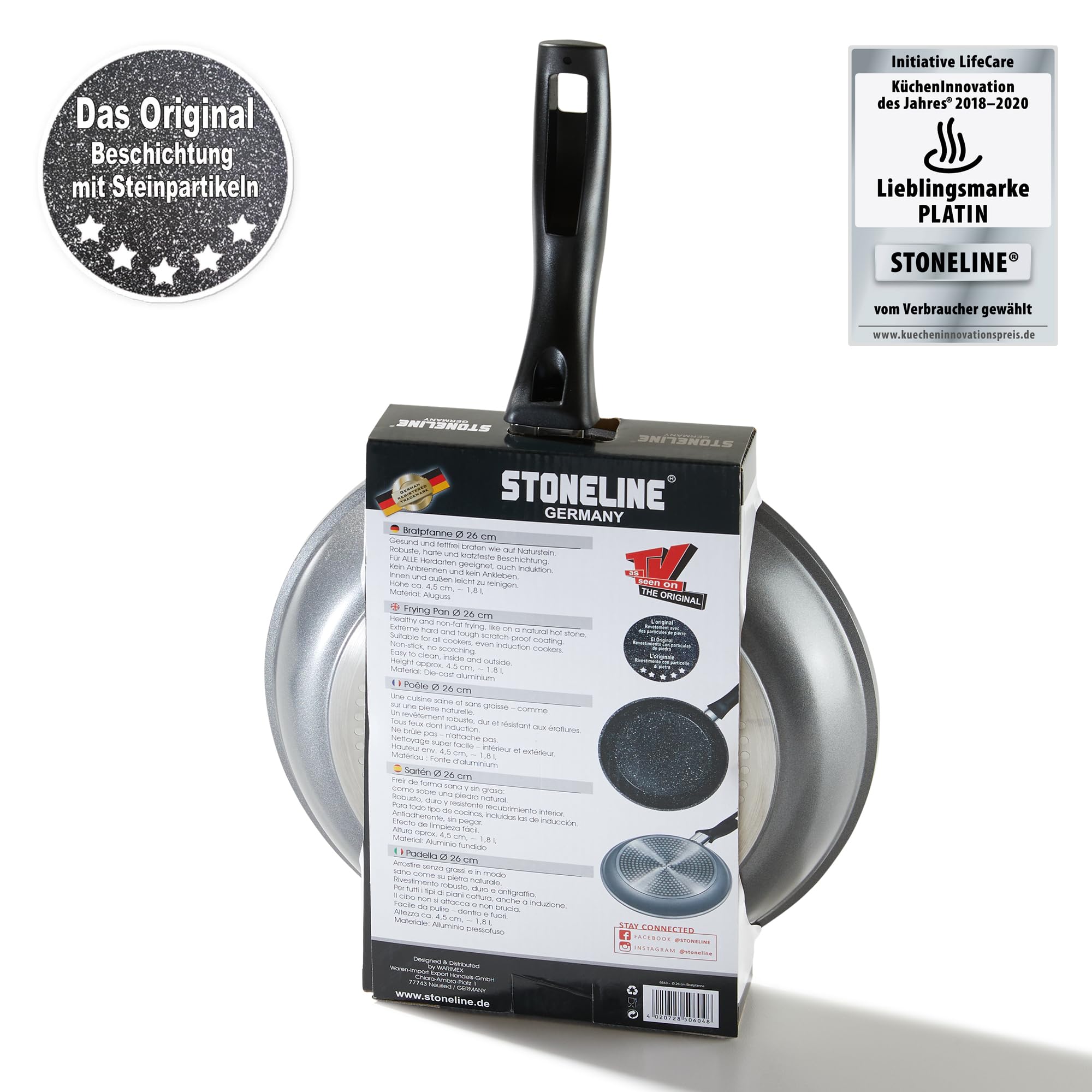 STONELINE Padella in alluminio con ottimo rivestimento antiaderente, senza coperchio, anche per induzione, Grigio, 26 cm