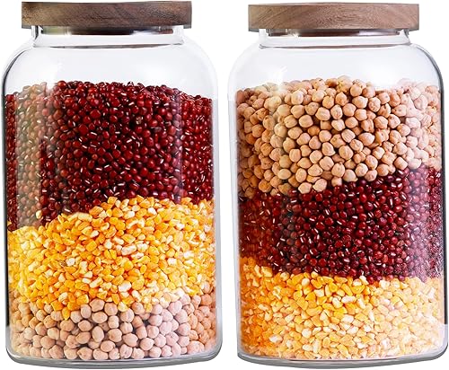 Tarro de vidrio grande con tapa hermética de 94 onzas líquidas, juego de recipientes de vidrio con tapas de madera, recipientes de almacenamiento de