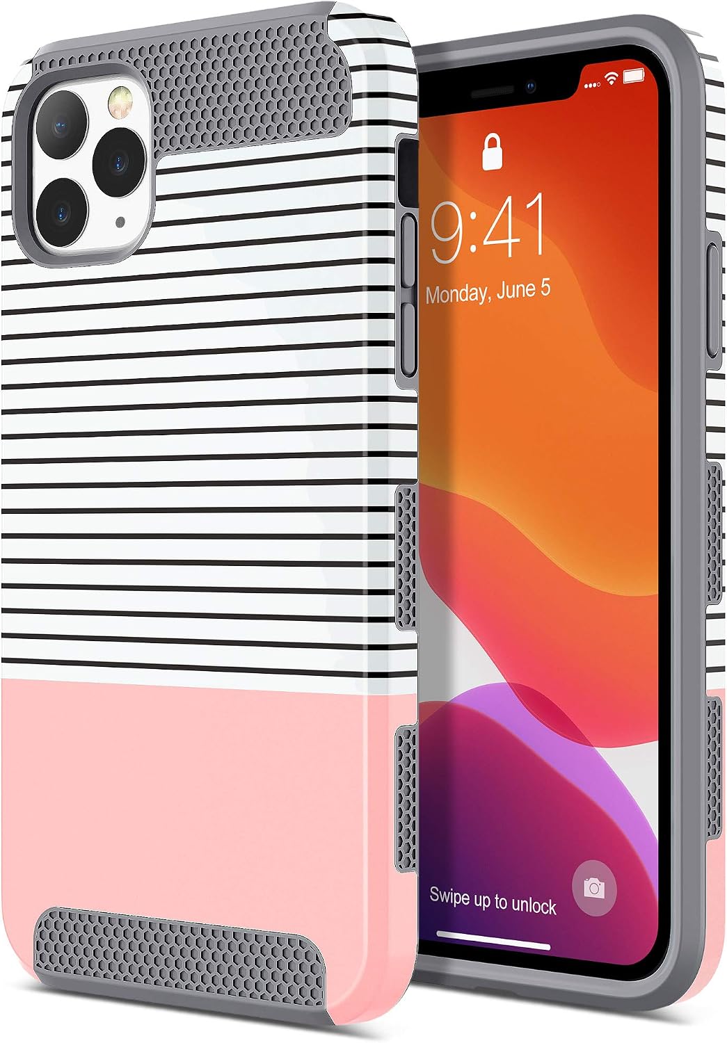 ULAK Compatible with iPhone 11 Pro Case, Hybrid Slim Protective Phone Case, Shockproof Anti-Slip TPU Bumper Cover for iPhone 11 Pro 5.8 inch, Rose Gold Stripes