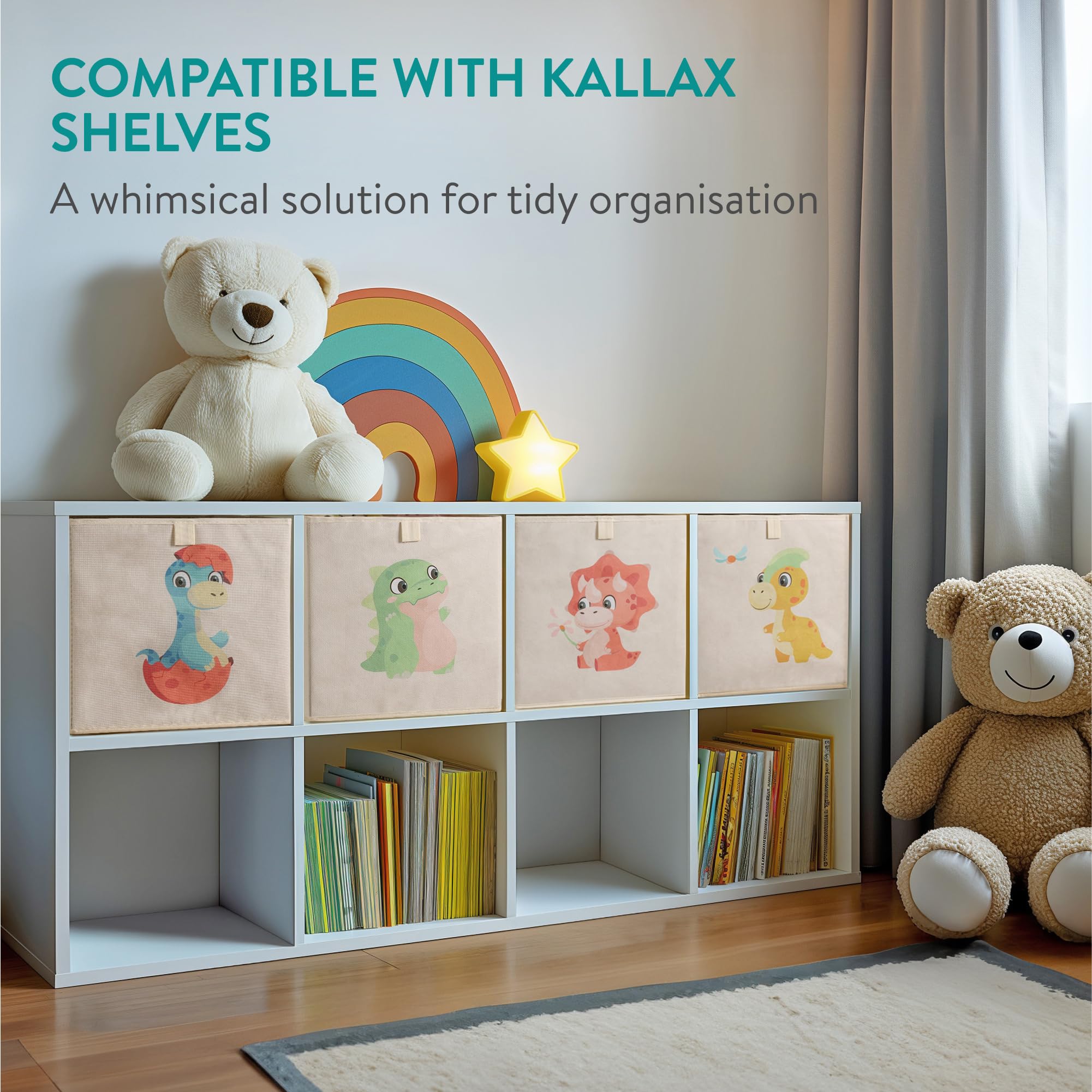 Navaris Aufbewahrungsbox Kinderzimmer - 4er Set - 33 x 33cm Kinder Spielzeug Box Dinosaurier Design - Box Spielzeug Kisten - Baby Ordnungsboxen Aufbewahrungsboxen - Toybox faltbar