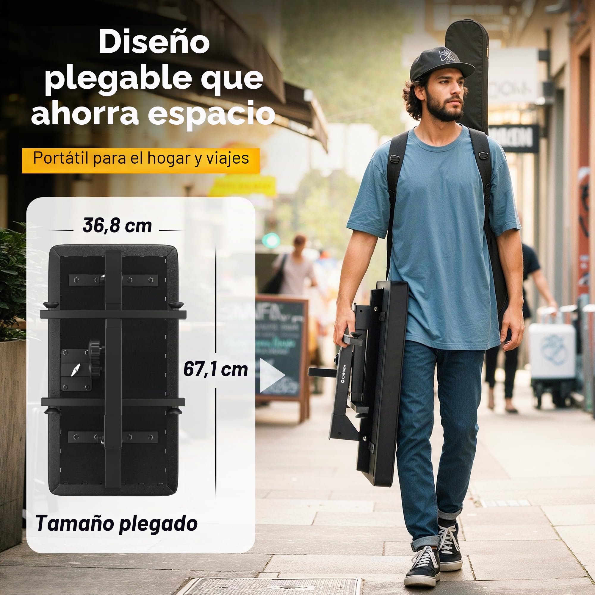 CAHAYA Banco de Piano Plegable y Ajustable – Taburete para Teclado hasta 200 kg, Altura y Respaldo Regulables para Niños y Adultos, Estudio, Clases y Actuaciones