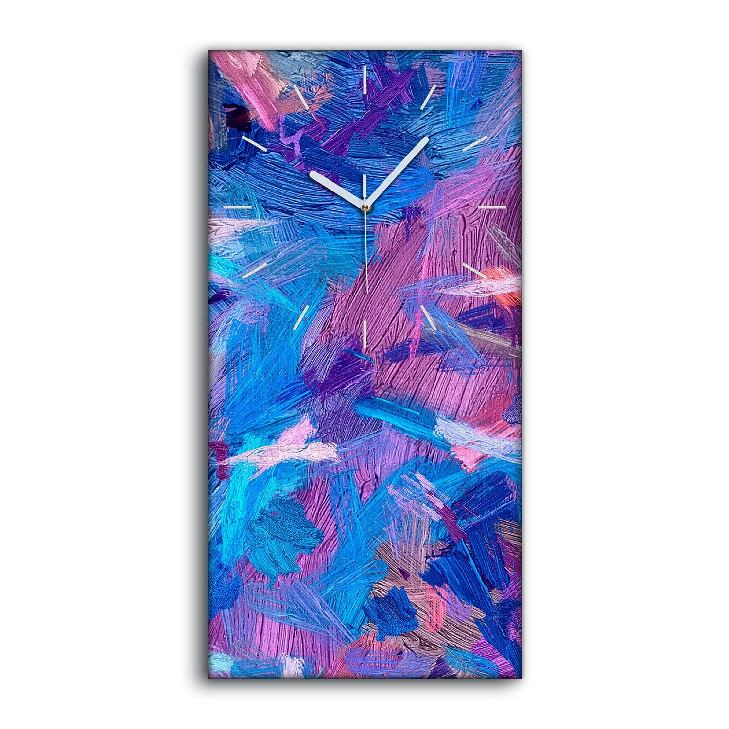 Horloge sur toile 30x60cm de rayures abstraites pour salon avec aiguilles blanches silencieuses