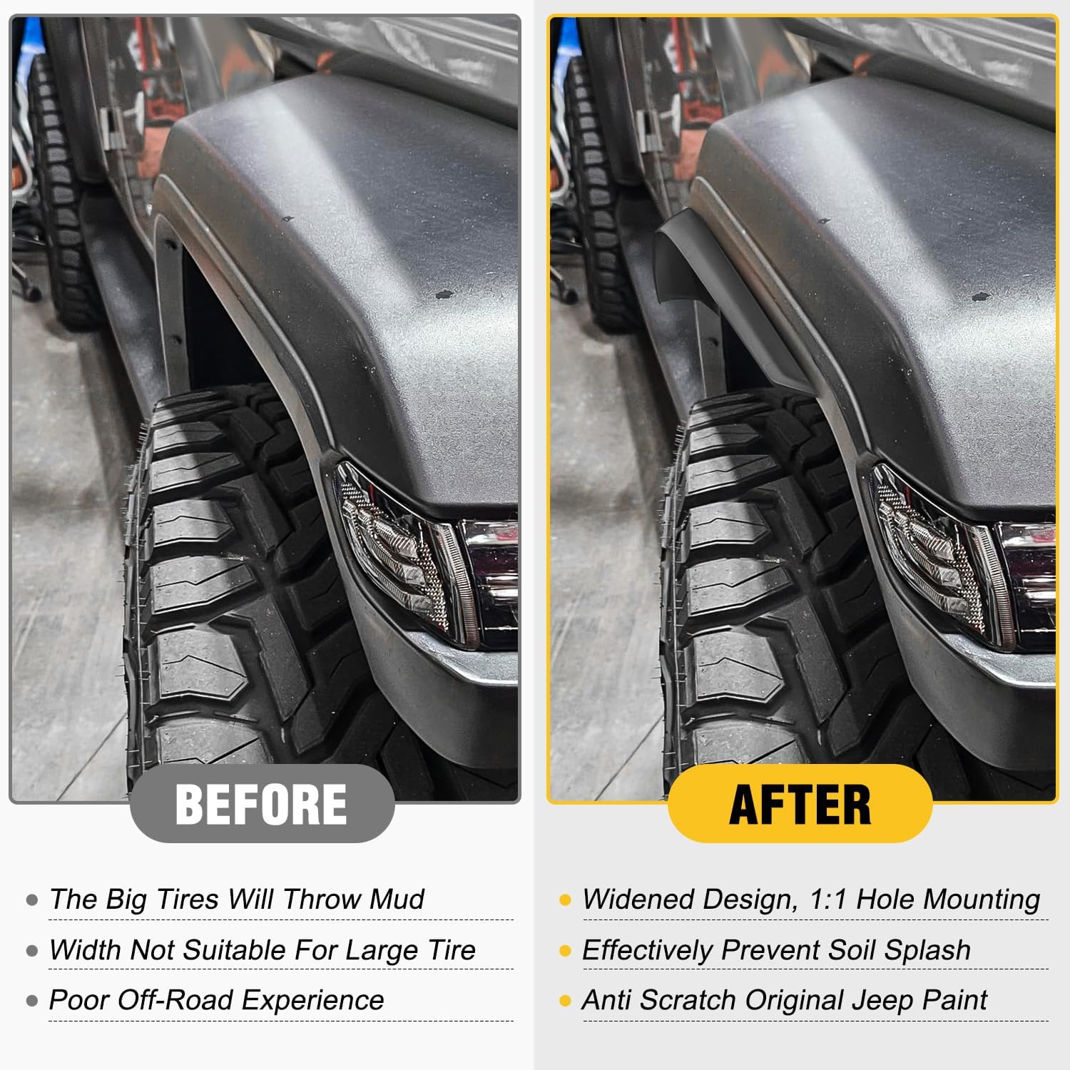 Nilight Fender Flares Extensions Set Compatible with 2020 2021 2022 2023 2024 2025 2026 Gladiator JT Mojave & Rubicon (Only for High Wheel Arches) Off-Road Widened Front Rear Flat 4 PCS