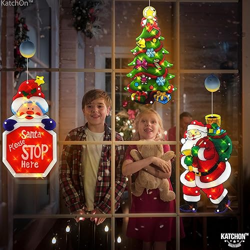 Miniatura 3 de KatchOn, Luces colgantes de Navidad para ventana, grandes, 18 pulgadas, paquete de 3, funciona con pilas, luces de ventana de Papá Noel con gancho