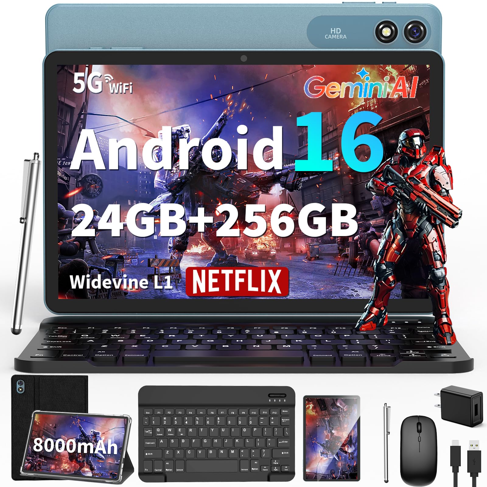 2026 Android 16 Tablet 10 inch - 24GB+256GB+2TB Expand, Gemini AI (Black)
