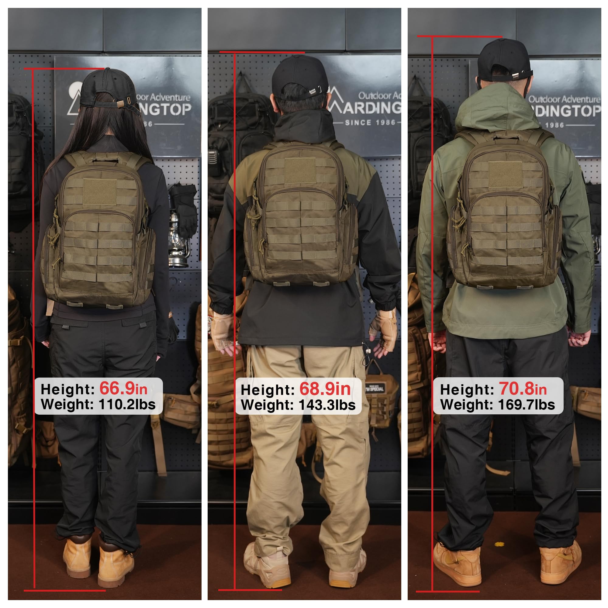 Mardingtop plecak taktyczny z systemem Molle, 25 l / 40 l, plecak wojskowy dla dorosłych, szturmowy plecak trekkingowy, na zewnątrz, na wędrówki, kemping, polowanie, podróż New Khaki-25l 25L