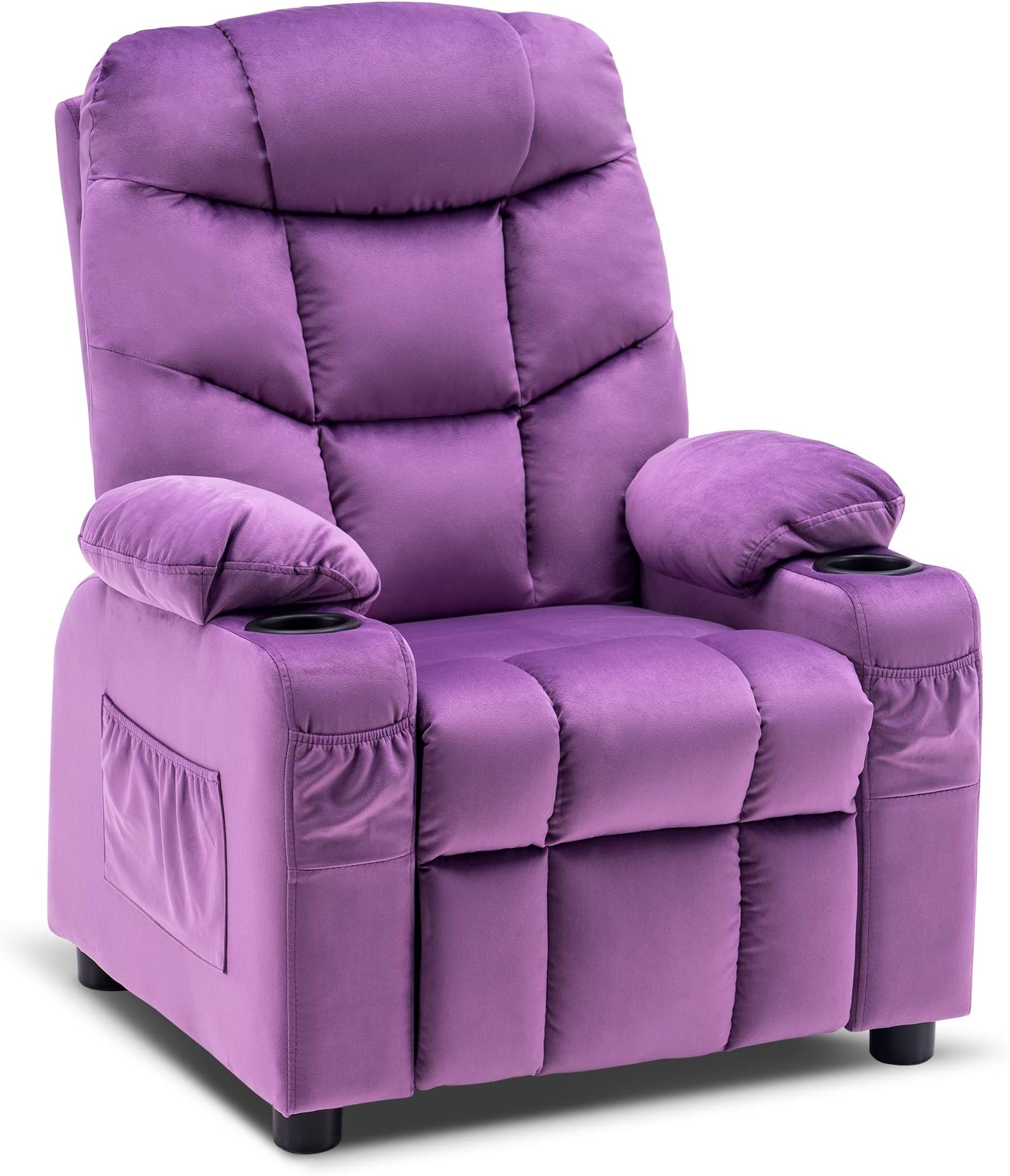 MCombo Big Kids Recliner For Ages 3+ - Toddler Reclining Chair With Cup Holders, Velvet Dark Grey