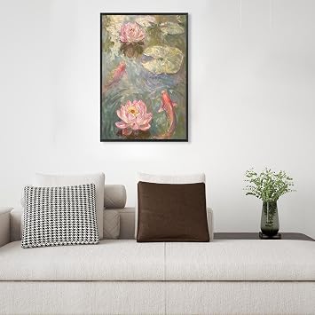 KOEUIRW Vintage Koi Fish Canvas Wall Art Traditional Chinese Pink Lotus Posters Feng Shui Lucky Carp Lotus Flower Leaves Pond Paintings For Living Room Bedroom Dorm Wall Decor 12x16in Unframed