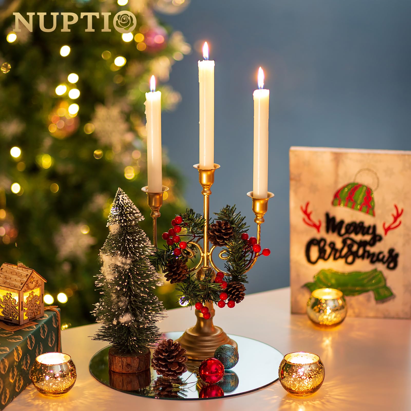 NUPTIO Redonda Espejo Vela Platos: 12 Piezas Centros de Mesa Boda 30cm Portavelas Velas de Pilar Bandeja con Espejo 2mm Plato Redondo Velas Espejos Ceremonia DIY Craft Proyecto Decoración Mesa