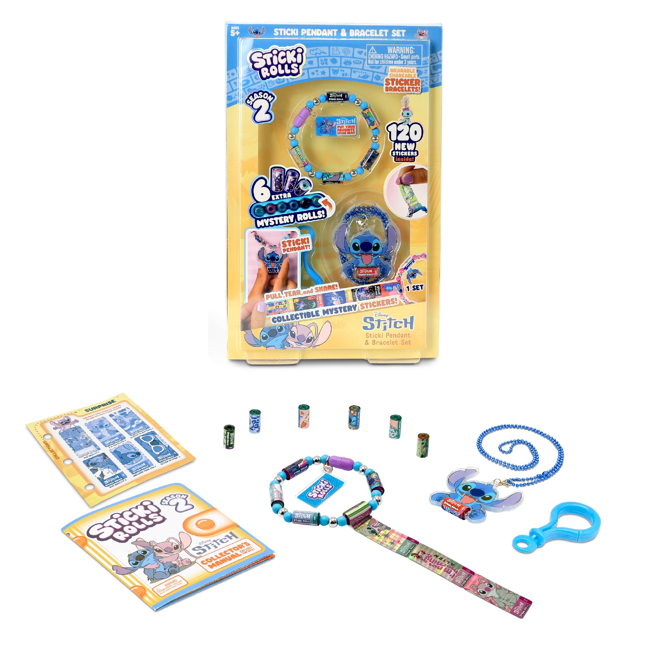 Sticki Rolls Stitch Pendant Pack S2, Wearable Sticker Jewellery, Collectable Toys, Disney Stitch