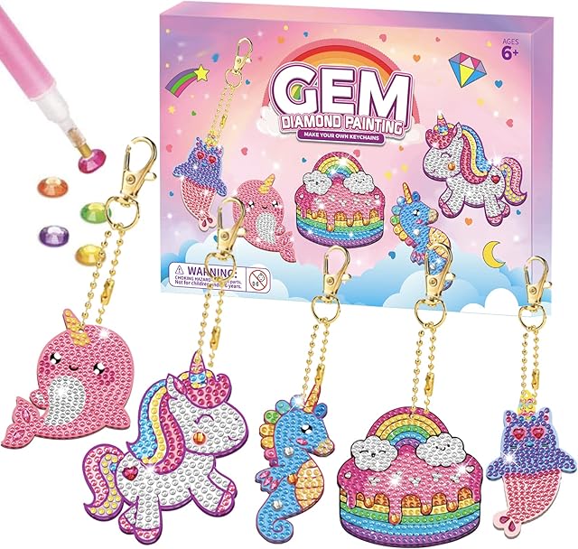 ORIENTAL CHERRY Arts and Crafts for Kids Age 10 - Make Your Own GEM Keychains - 5D Diamond Painting by Numbers Art Kits for Girls Kids Toddler Ages 3-5 4-6 6-8