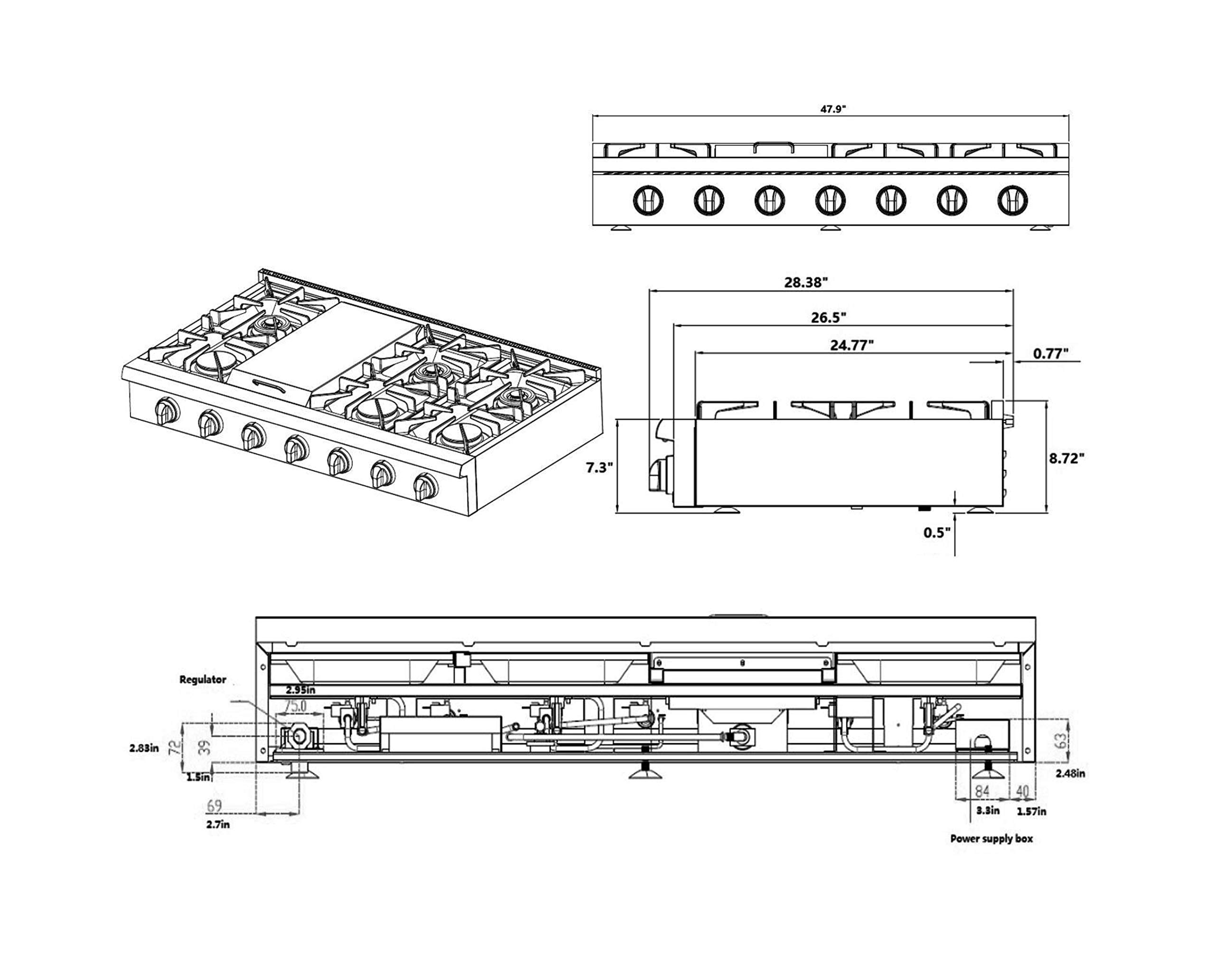 Empava 48 in. ProStyle Professional Slidein Natural Gas Rangetop with