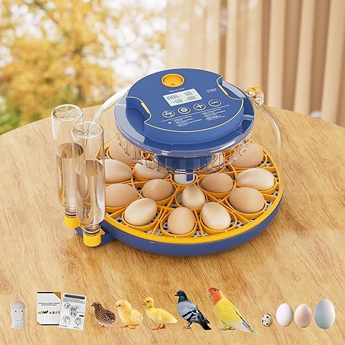 18 Egg Incubator, Automatic Turning & Smart Temp/Humidity Control, Built-in Candler, Plus Hatching Guide – for Chicken, Duck, Quail, Goose, Parrot, Pigeon, Ideal for Farm, Home, Lab, Classroom