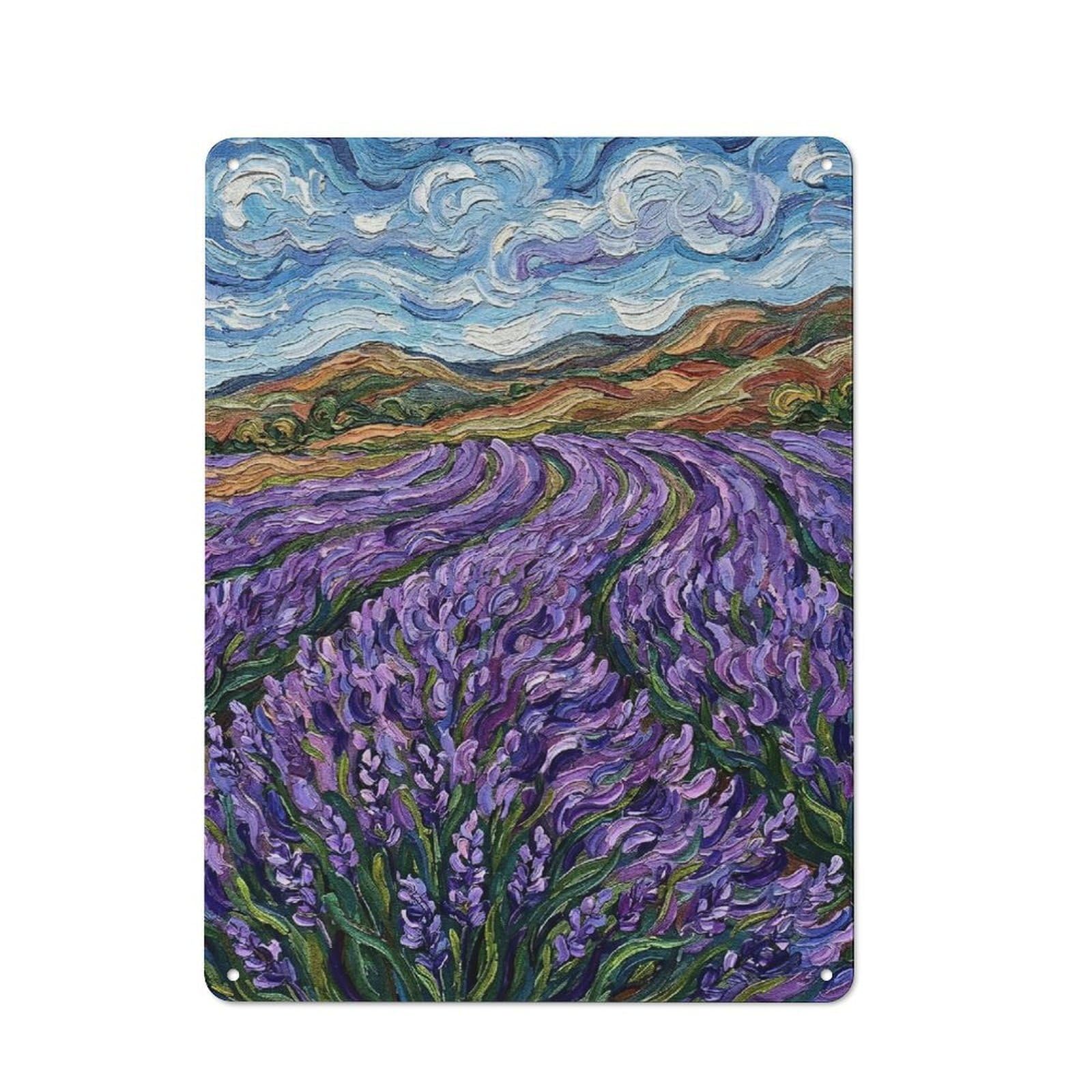 Junmoney Style-11 Tin Wall Plaque 40X30cm With Lavender Field Impressionist Painting For Guest Room Or Hallway, For Updating Guest Room And Hallway After Moving