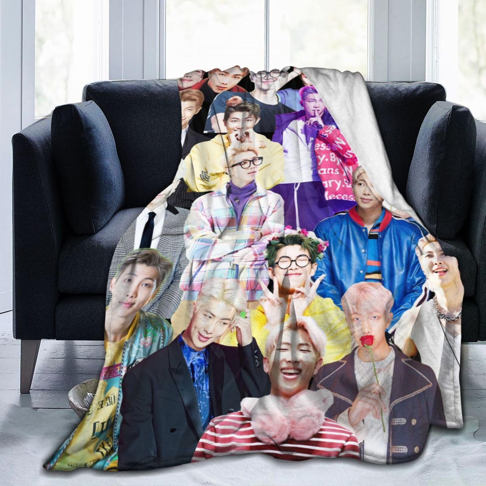 Suehome Blanket Kim Namjoon Soft and Comfortable Wool Fleece Throw Blankets for Sofa Office car Camping Yoga Travel Home Decoration Cozy Plush Beach Blanket Gift