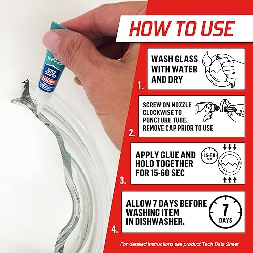 Miniatura 4 de Loctite Pegamento para vidrio, apto para lavavajillas, se seca transparente y rápido, funciona en vidrio tintado, plástico y metales, tubo de 0.07