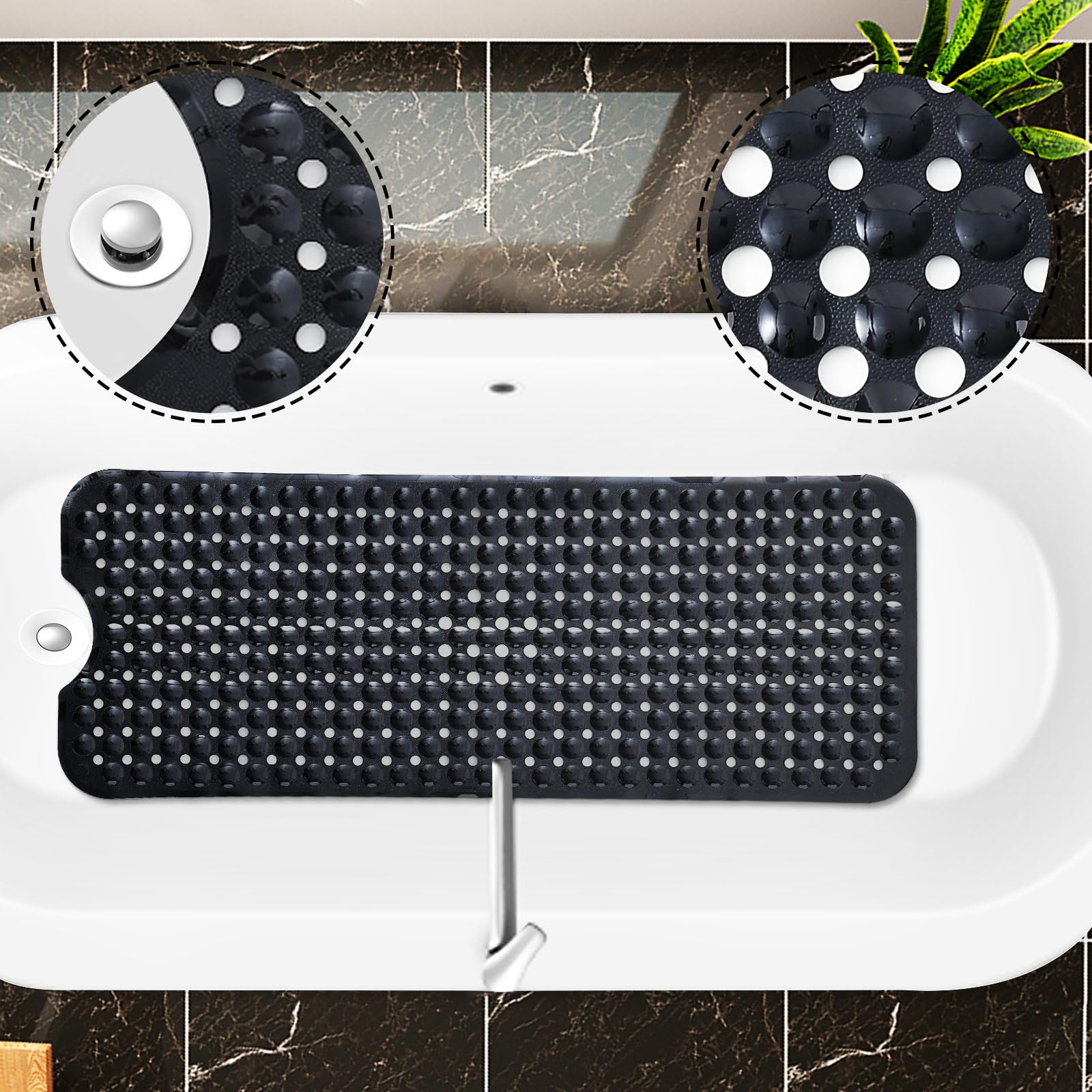 BASVII Tappeto Doccia Antiscivolo 100 x 40 cm, Senza BPA, Resistente Alla muffa Lavabile in Lavatrice, Tappetino Doccia Antiscivolo per Vasche da Bagno, Pavimenti del Bagno