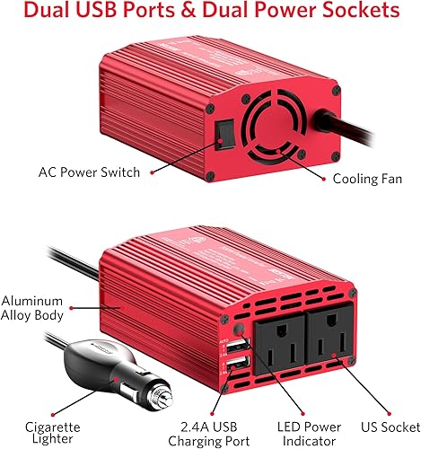 Miniatura 4 de BESTEK Inversor de corriente de 300 W, convertidor de corriente CC de 12 V a 110 V CA, para máquina CPAP, nebulizador de asma, bomba de leche, carga