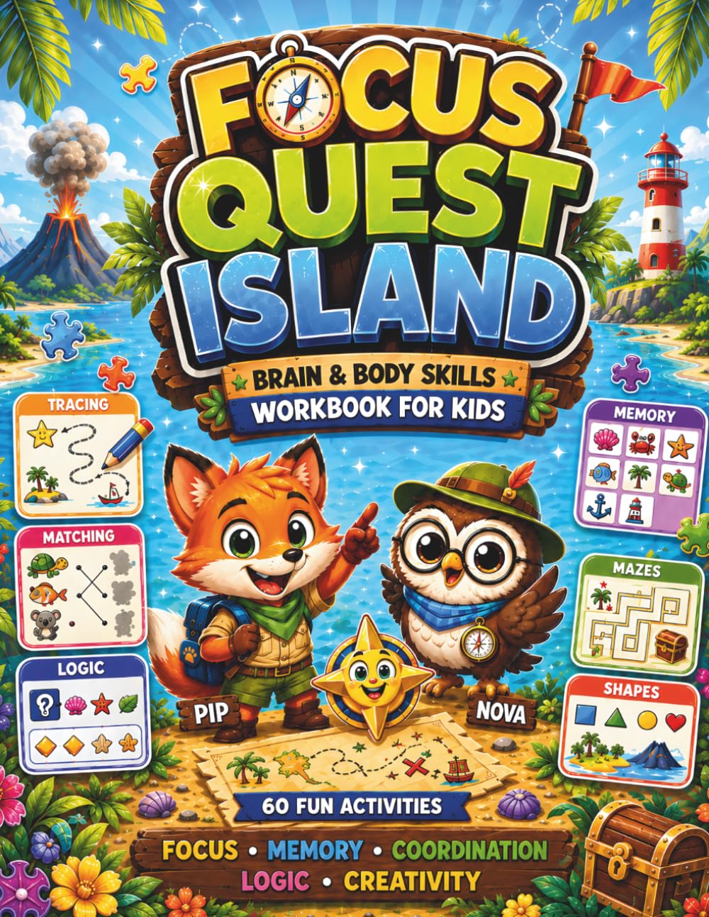 Focus Quest Island: Brain Training, Focus, Memory and Coordination Workbook for Kids
